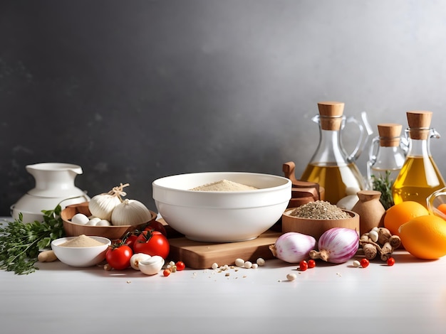 Stół z kolorowymi składnikami i naczyniami